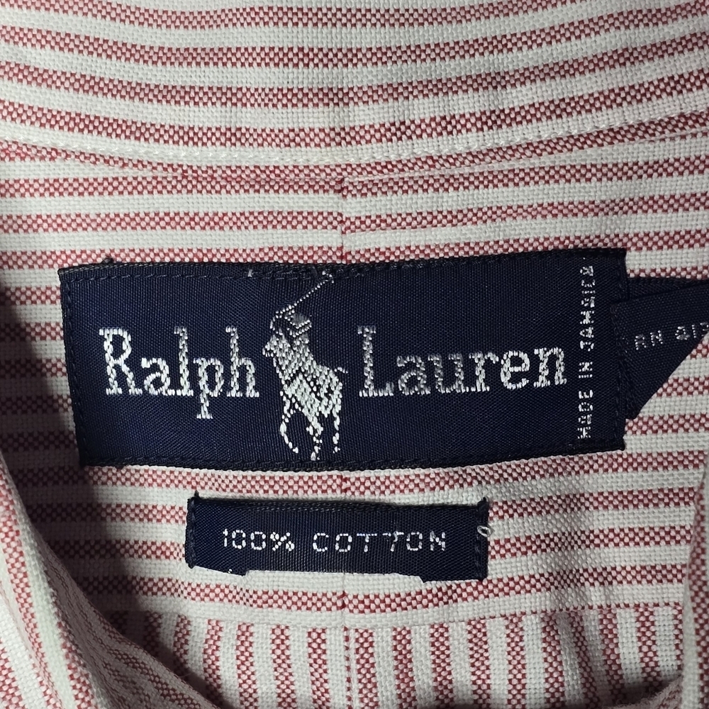 Polo Ralph Lauren Pink Oxford Button Up Shirt Mens L Custom Fit Flesh Pony 16-33 - Picture 6 of 8